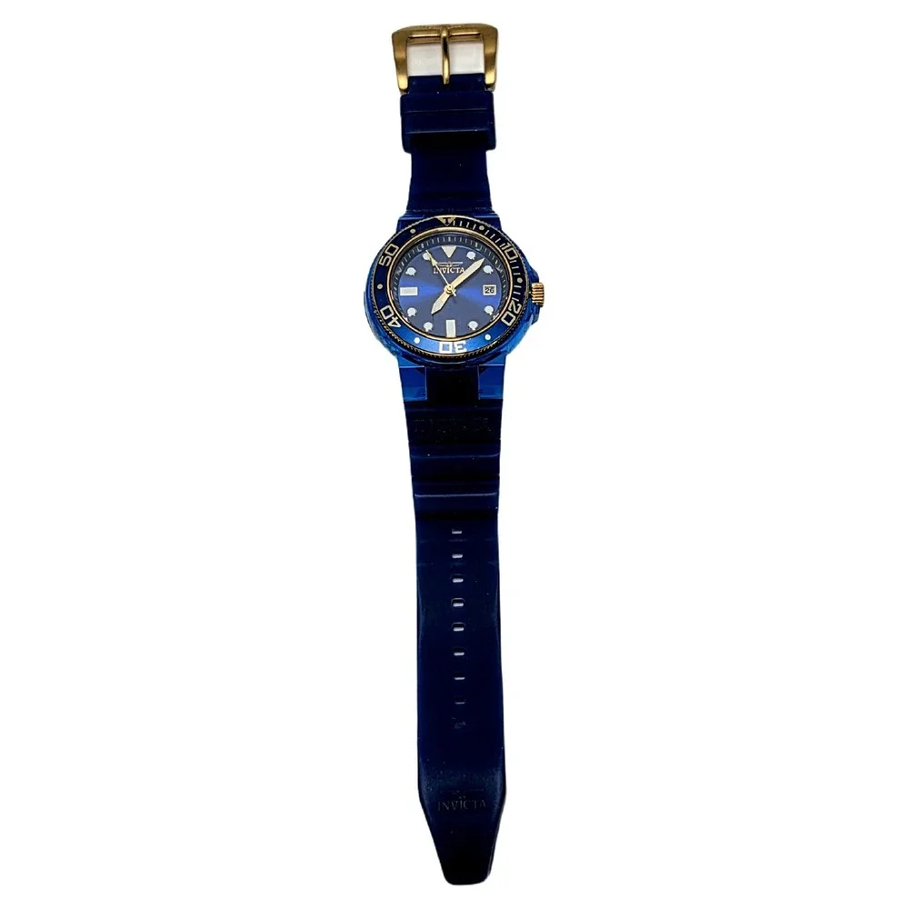 Invicta 35234 Blue Gold Watch 36mm Silicone Sport Accessory Excellent Condition